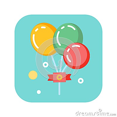 Bunch of balloons flat color icon. Festive surprise concept. Vector Illustration